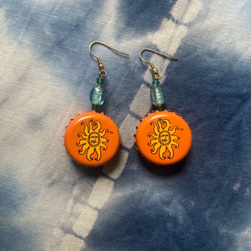Gurley girl boutique Orange Sun Bottle Cap Earrings